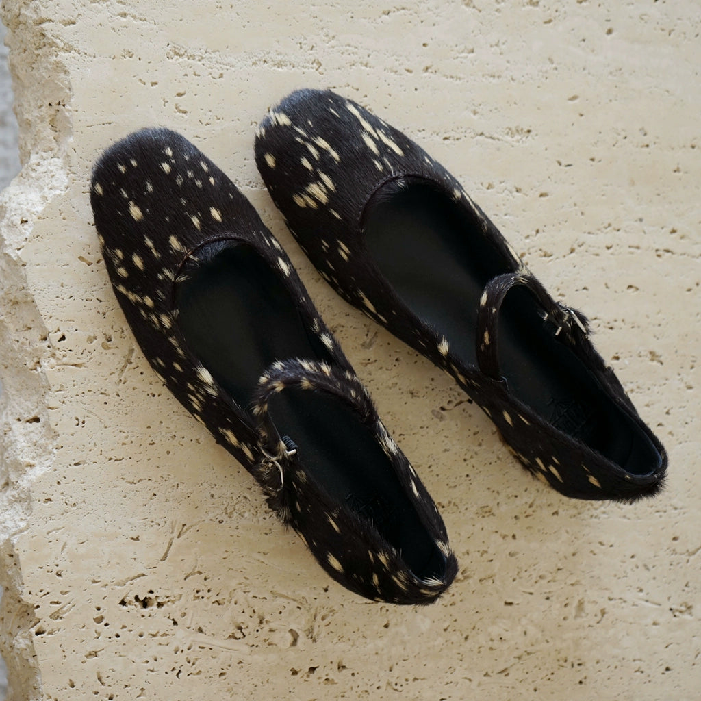 B-FEI black leather sole flat shoes-BING.