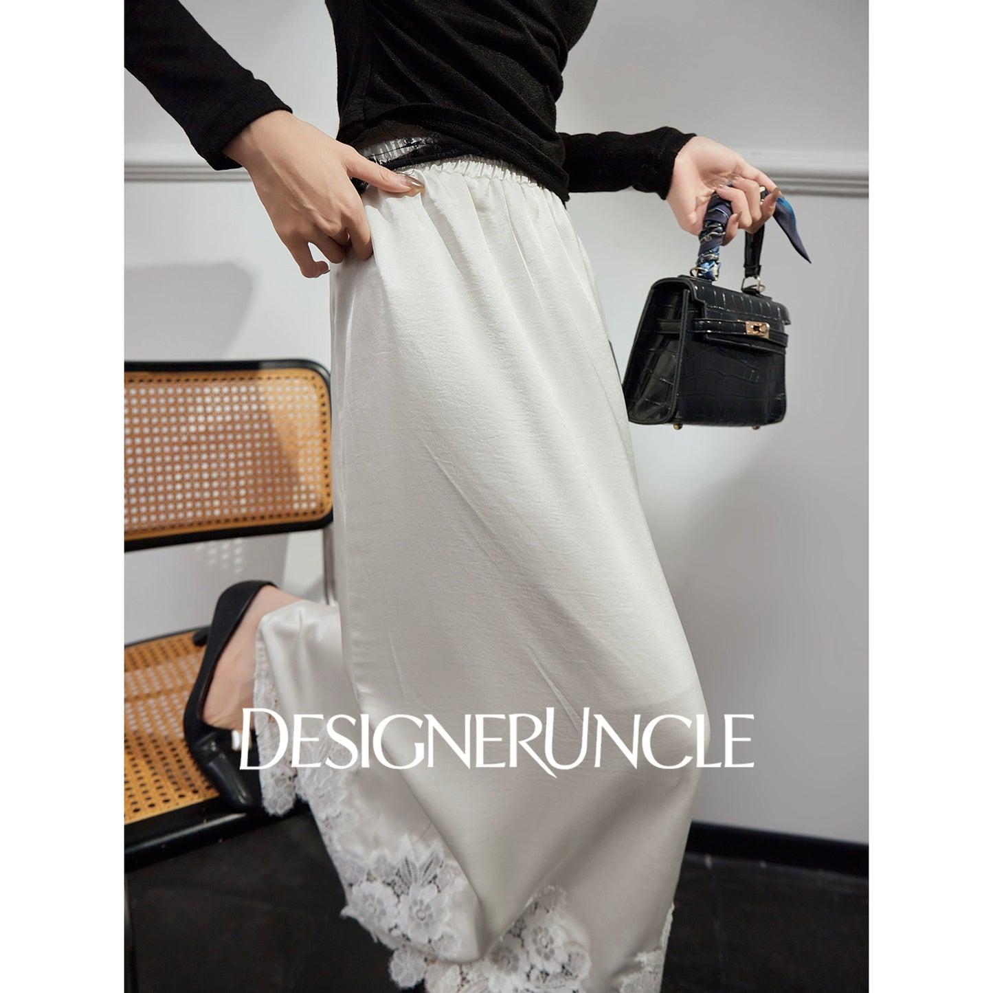 DGU new light luxury lace splicing embroidery niche slimming design elegant temperament - FLOW ?.