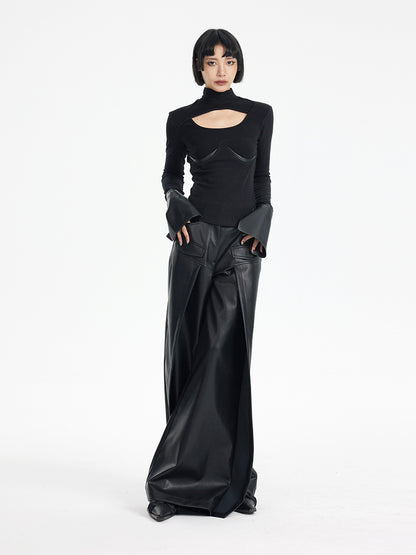 TINY IN black high waist casual wide leg long pants-EMI