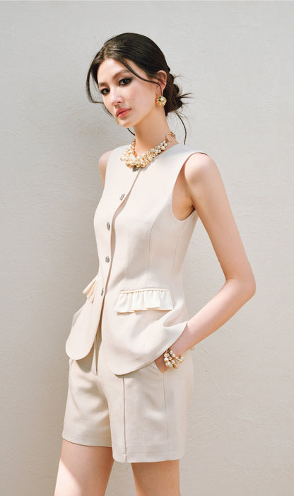 WANGXO |Custom Metal Buckle Round Neck Umbrella Hem Waist Vest- KIRA.