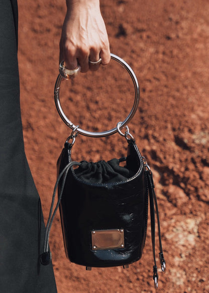 IUBALLET Modern Drawstring Leather Bucket Bag - BACK.