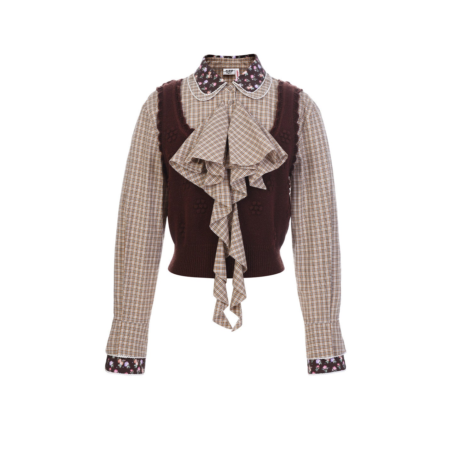 FAME Check Patchwork Vest Fake Two-Piece Knitted Top - DUKE.