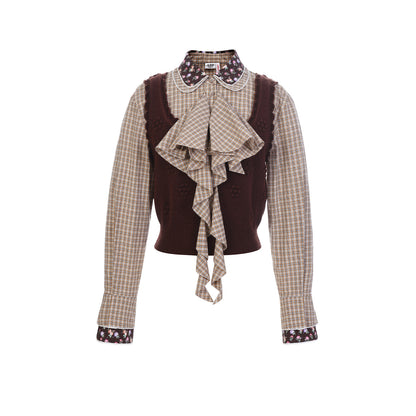 FAME Check Patchwork Vest Fake Two-Piece Knitted Top - DUKE.