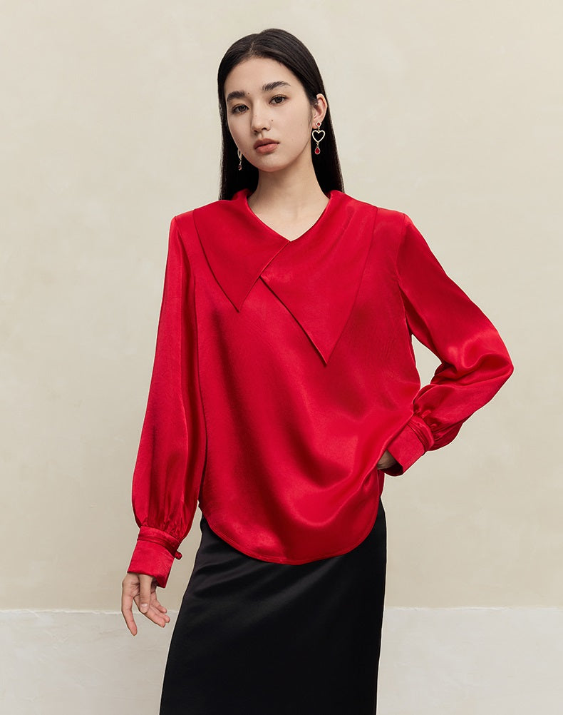 HECO 100% Acetate Long Sleeve red black white Shirt Top Women - glass.