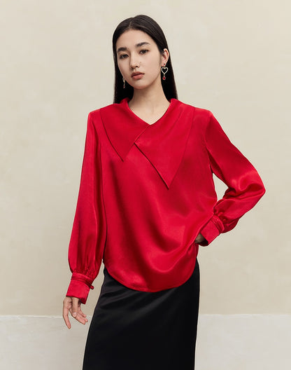 HECO 100% Acetate Long Sleeve red black white Shirt Top Women - glass.