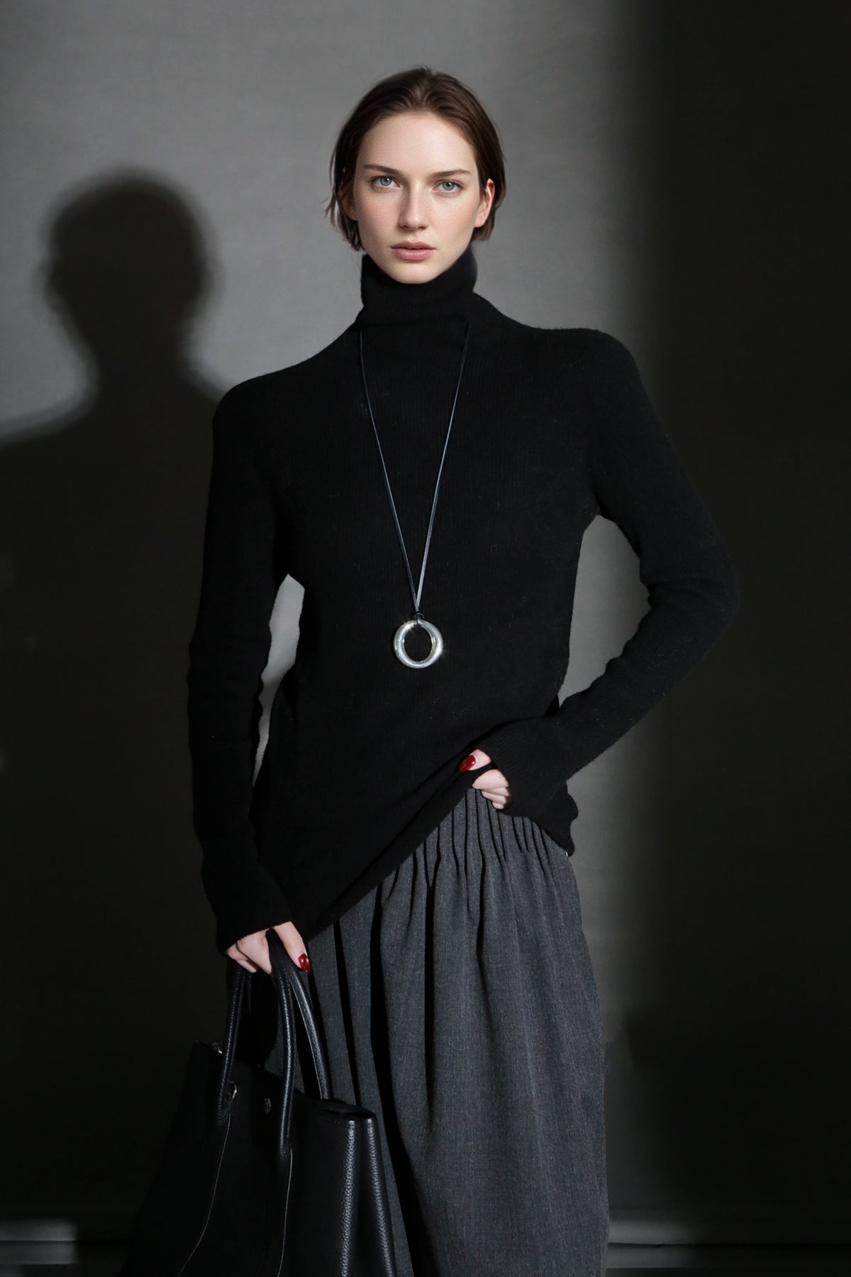 PIAOIN minimalist wool base layer women's turtle neck sweater top-GENA