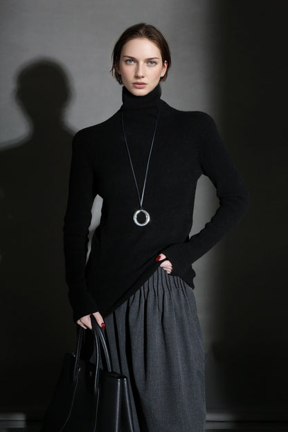 PIAOIN minimalist wool base layer women's turtle neck sweater top-GENA