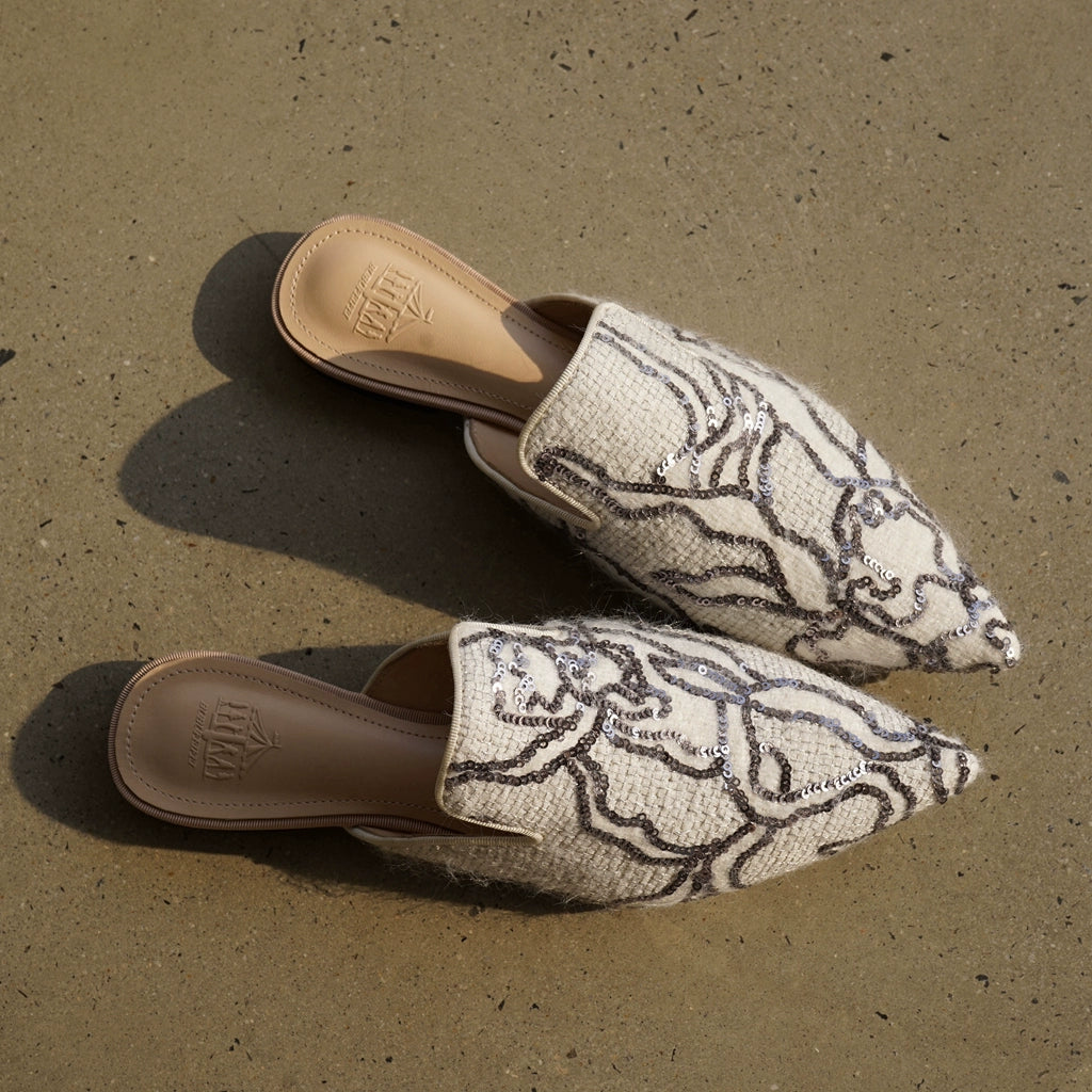 B-FEI glitter flat French women's mules-BRIN.