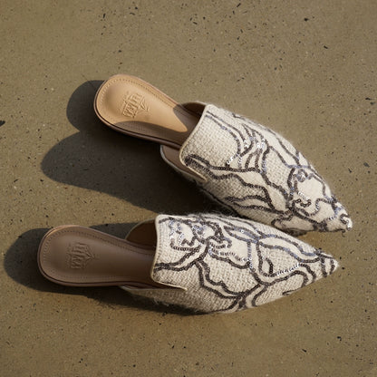 B-FEI glitter flat French women's mules-BRIN.