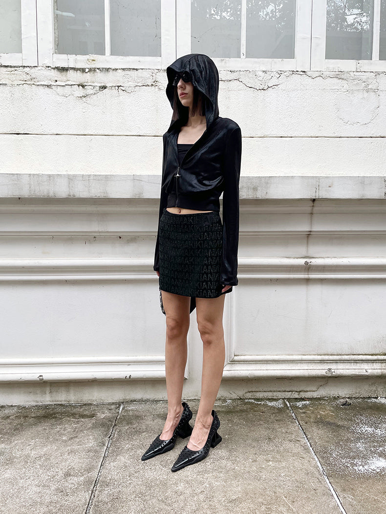 ANNAKIKI designer style back logo hot diamond waist hooded jacket-DAIKI