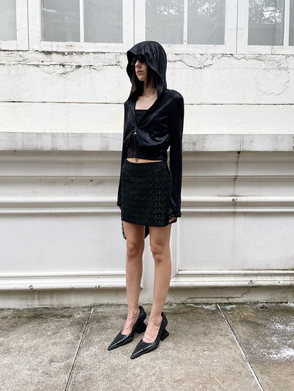ANNAKIKI designer style back logo hot diamond waist hooded jacket-DAIKI