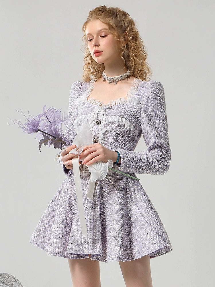 CHECOCRE Stubble Temperament Elegant Style Purple Short Dress - KEYLITH