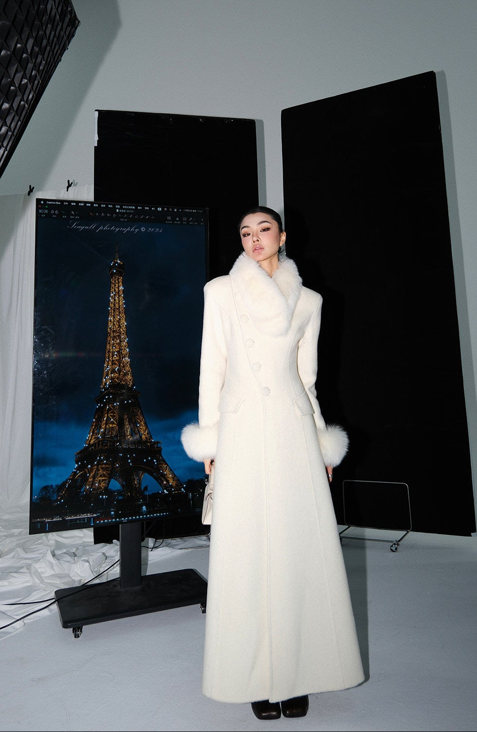 MEI SANGUAN alpaca fox fur collar woolen sleeve coat - ARIA