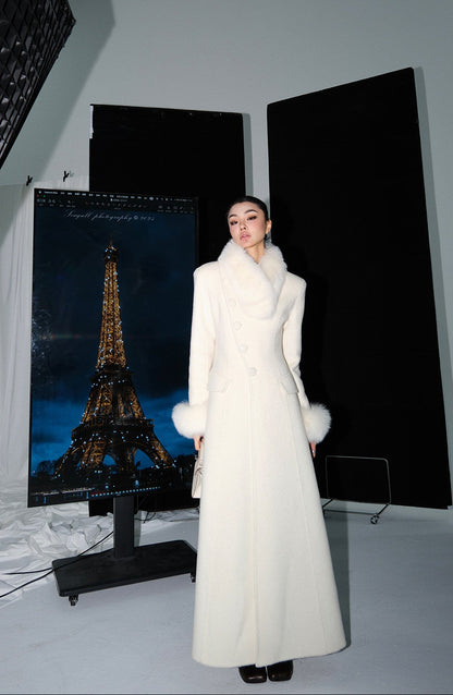 MEI SANGUAN alpaca fox fur collar woolen sleeve coat - ARIA