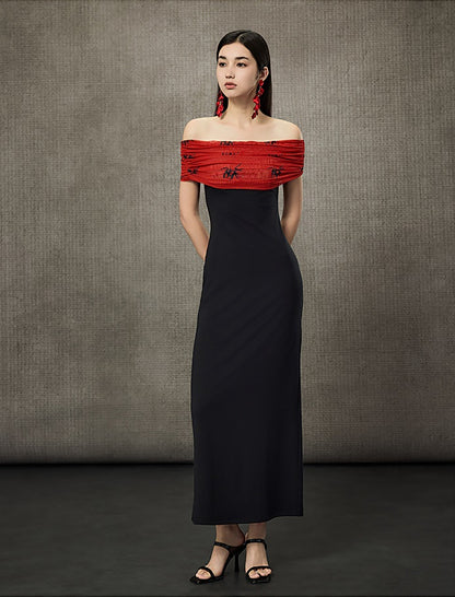 HECO Pleated One-Shoulder Bardot Temperament Midi Dress  - BELIEVE.