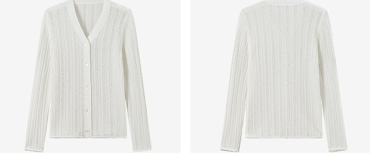 COMME MOI  Women's White Cutout Raw Edge Knitted Cardigan - MAYA.