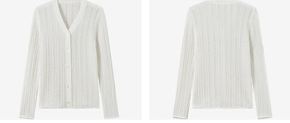 COMME MOI  Women's White Cutout Raw Edge Knitted Cardigan - MAYA.