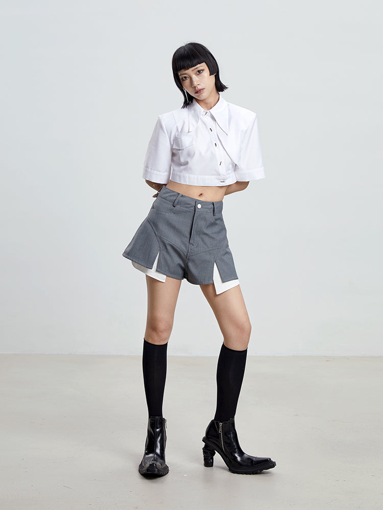 TINY IN white irregular short sleeve women's crop top -TAMI