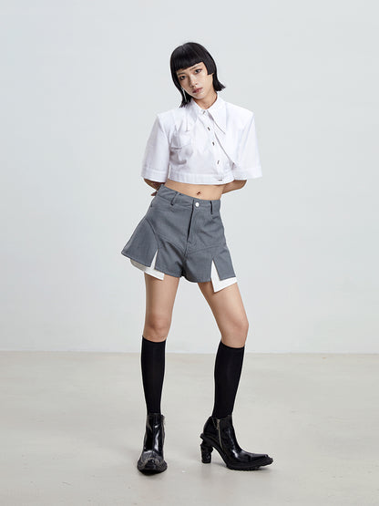 TINY IN white irregular short sleeve women's crop top -TAMI
