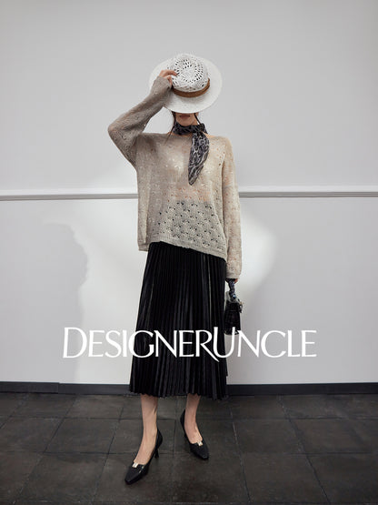 DGU| Gray Slimming Elegant Hollow Design Light Luxury Top Knitwear - Felix.