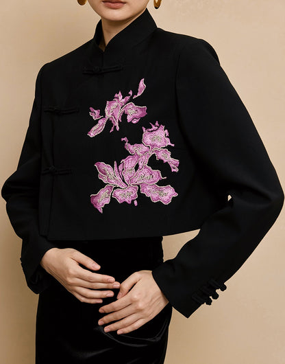 HECO Hanfu wool blazer iris embroidered  long sleeve TOP - KEEP.