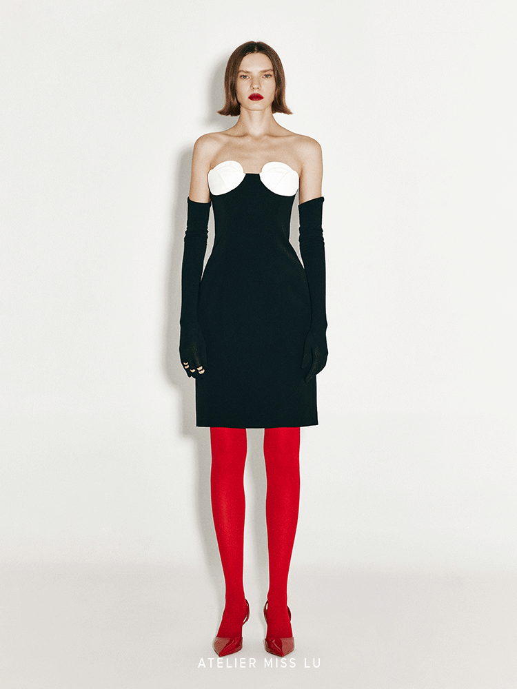 ATELIER MISS LU Abstract Flower Design Slim Fitting Dress - SHANNON.