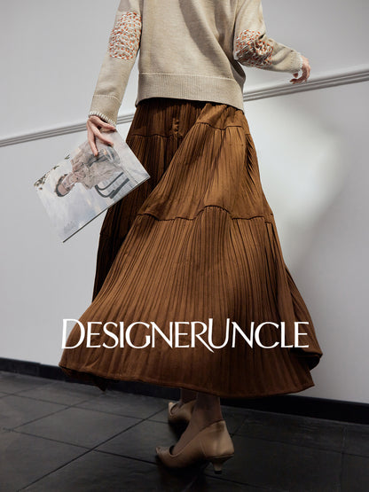 DGU "Lanmo" black high-waisted new pleated long skirt looks slim and versatile - Charles.