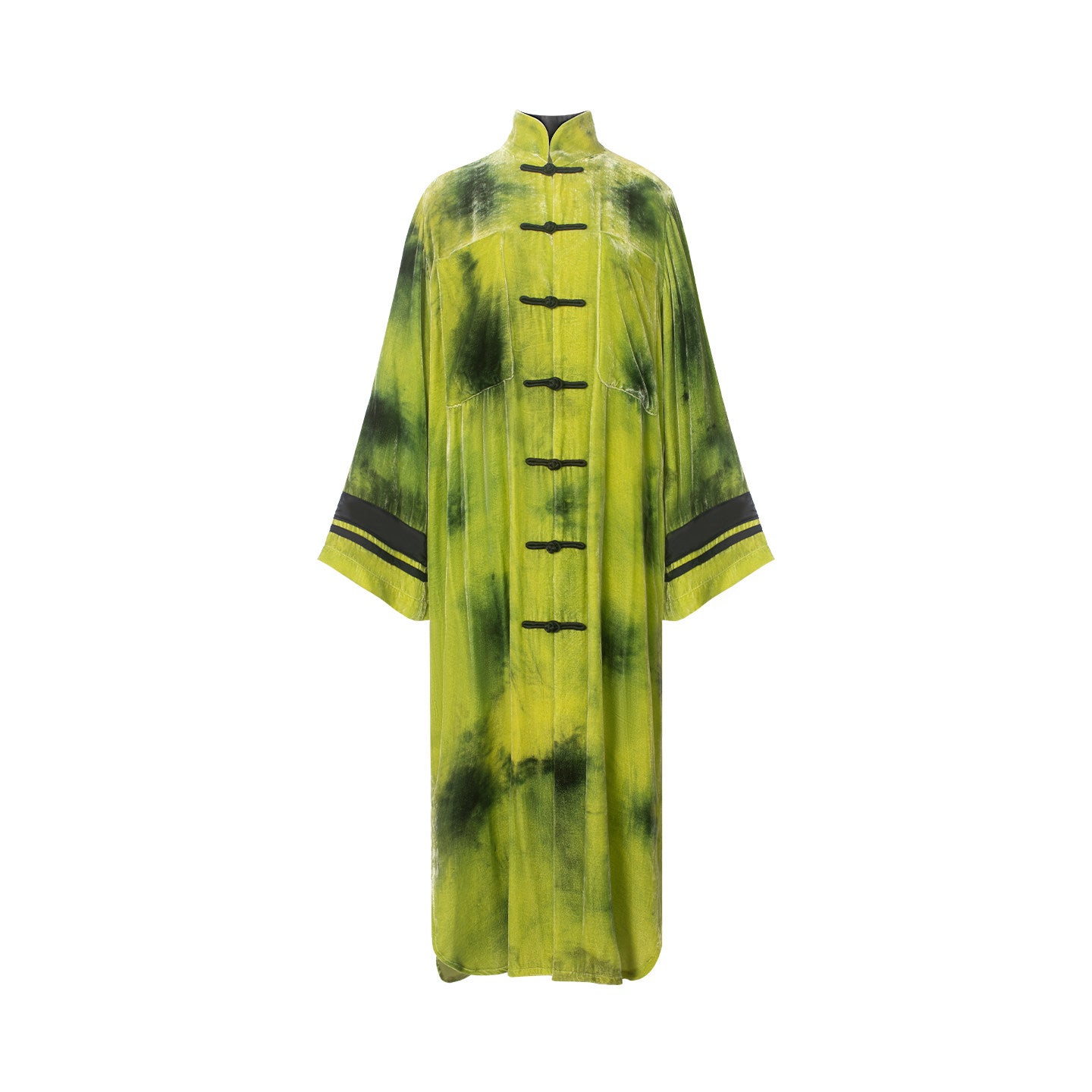 TUYUE Green Plant Dyeing Silk Velvet Handmade Buckle Long Coat - MERLIN.