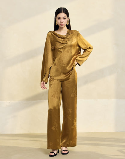 HECO Texture Jacquard Draping Straight Wide-legged Pants Women - GOOD.