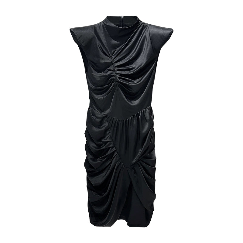 ANNAKIK black acetic multi-pleated three-dimensional flying sleeve dress-SHIGAKI