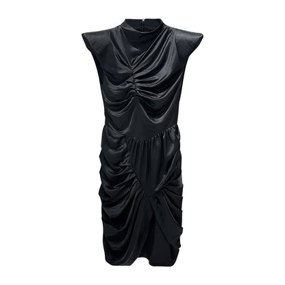 ANNAKIK black acetic multi-pleated three-dimensional flying sleeve dress-SHIGAKI