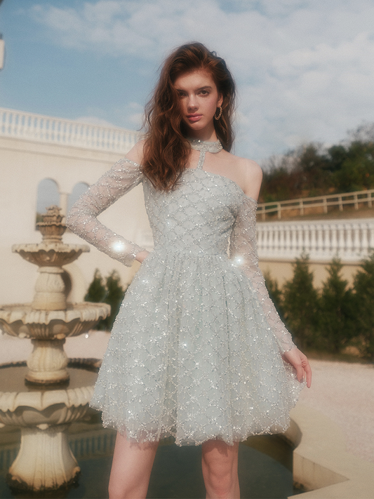 Wardrobes by Chen Couture Mist Blue Embroidered Beads Sequins Puffy Dress-Sapphire