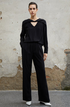 COMME MOI  Black wide-leg women's pants - ELLA.