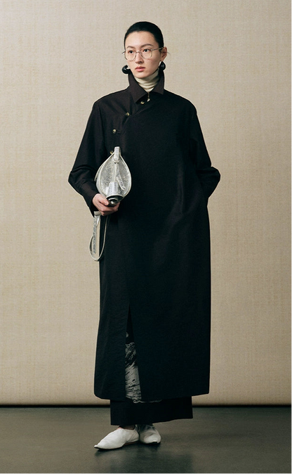 ZHUCHONGYUN Chinese oriental bias shirt collar wool top-YATA.