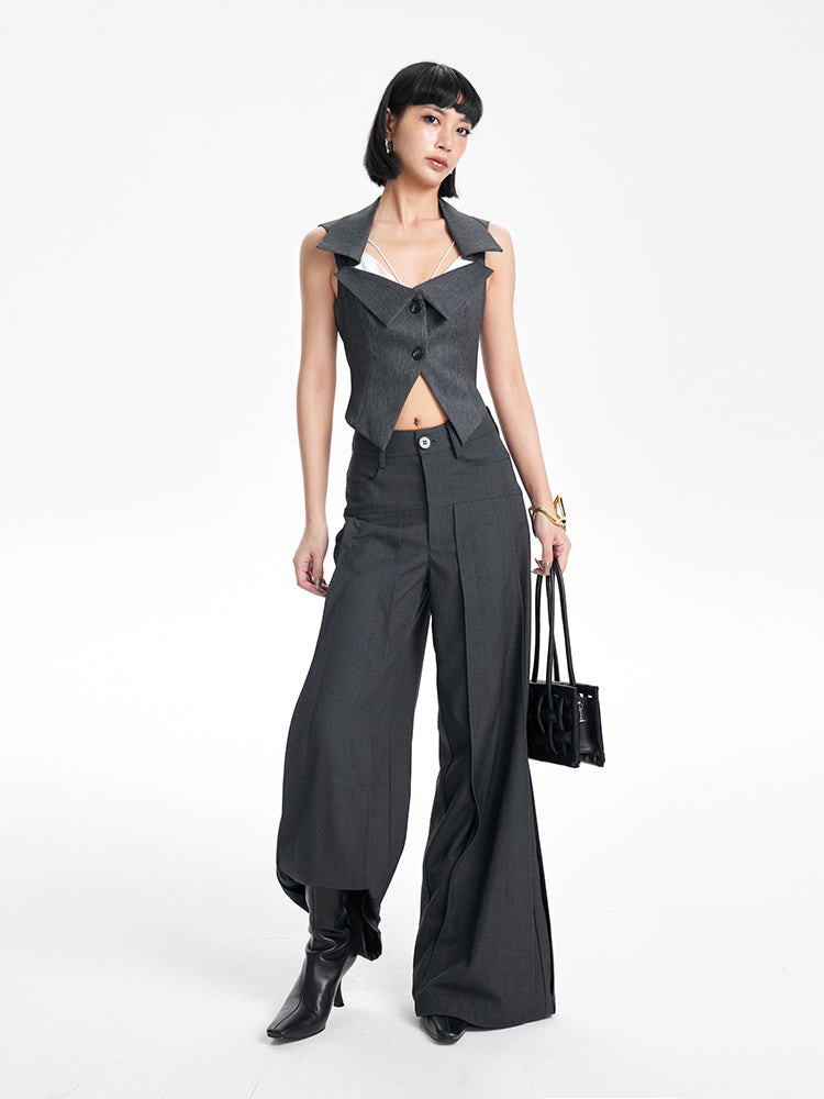 TINYIN heavy work patchwork wide-leg versatile black pants -GASSY