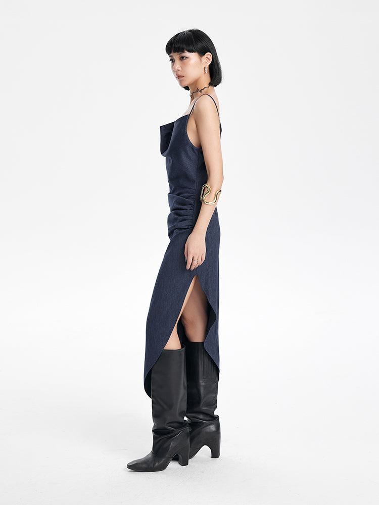 TINY IN irregular slanted shoulder slip slit long dress-GANS