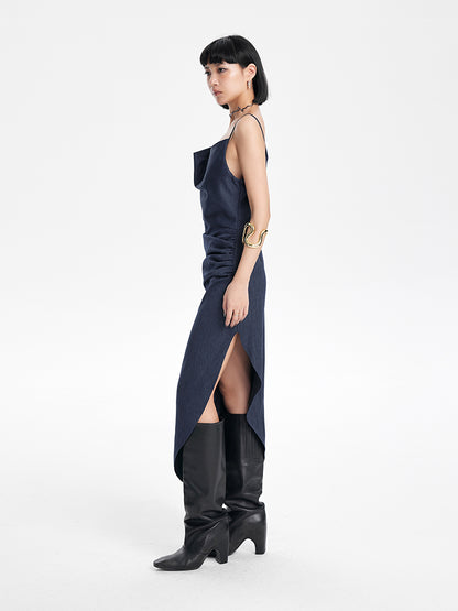 TINY IN irregular slanted shoulder slip slit long dress-GANS