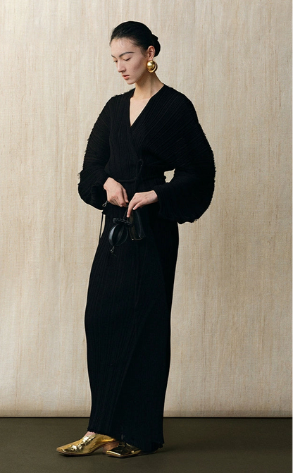 ZHUCHONGYUN black textured top and skirt outfit set with a belted waist-BRANDO.