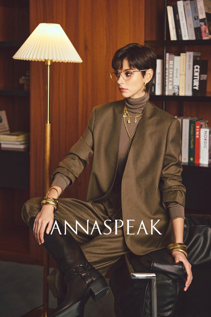 ANNASPEAK Worsted Wool Flannel Suit Vest Pants Set-OSAR.