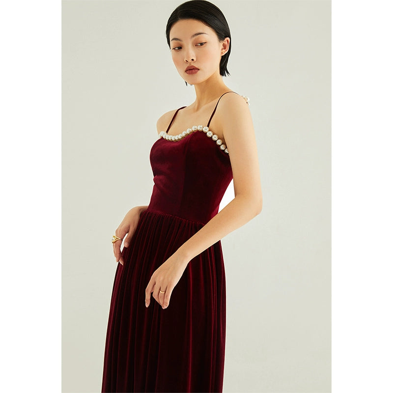 GOUDIN women's long velvet temperament slip evening dresses-LEON.