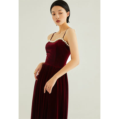 GOUDIN women's long velvet temperament slip evening dresses-LEON.