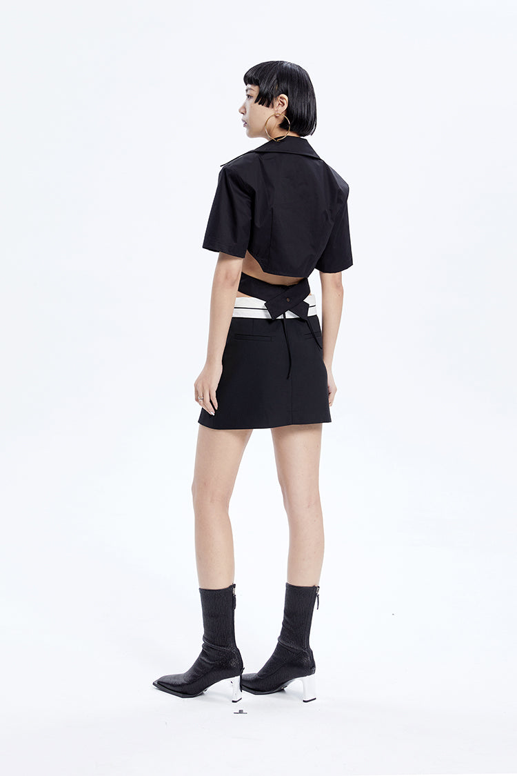 Tiny IN low-waisted contrasting turn-up short pressed pleats skirt-LULU