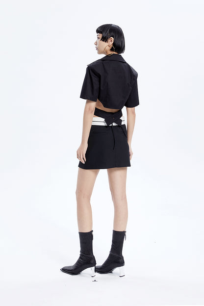 Tiny IN low-waisted contrasting turn-up short pressed pleats skirt-LULU