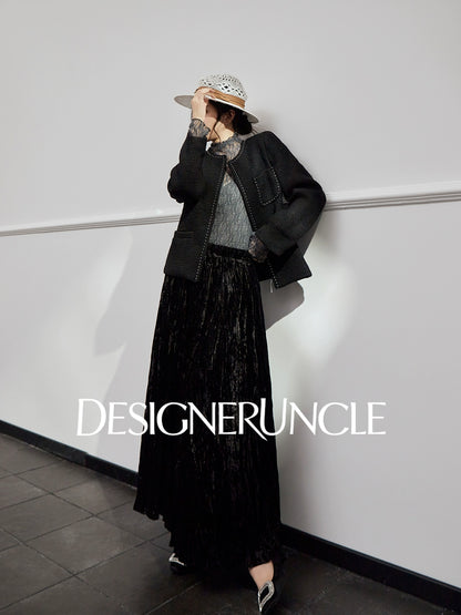 DGU "Chuji" black cropped jacket autumn small fragrance design high-end top -Alexandra.