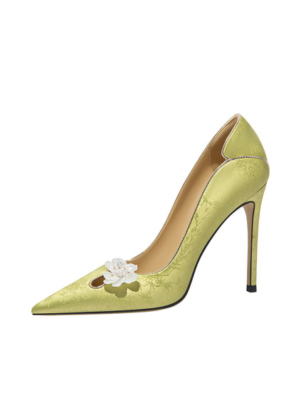Lily Wei national style satin flower high heels with cheongsam temperament pumps- MAYA