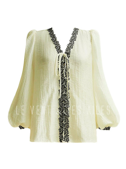 LE VENT&TES AILES ・ Mexican French luxury temperament lace high-end shirt skirt set - ODUD