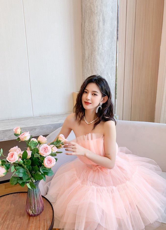 DOLLY Elegant Sleeveless Off Shoulder Chest Wrap Midi Princess Dress-JANEY