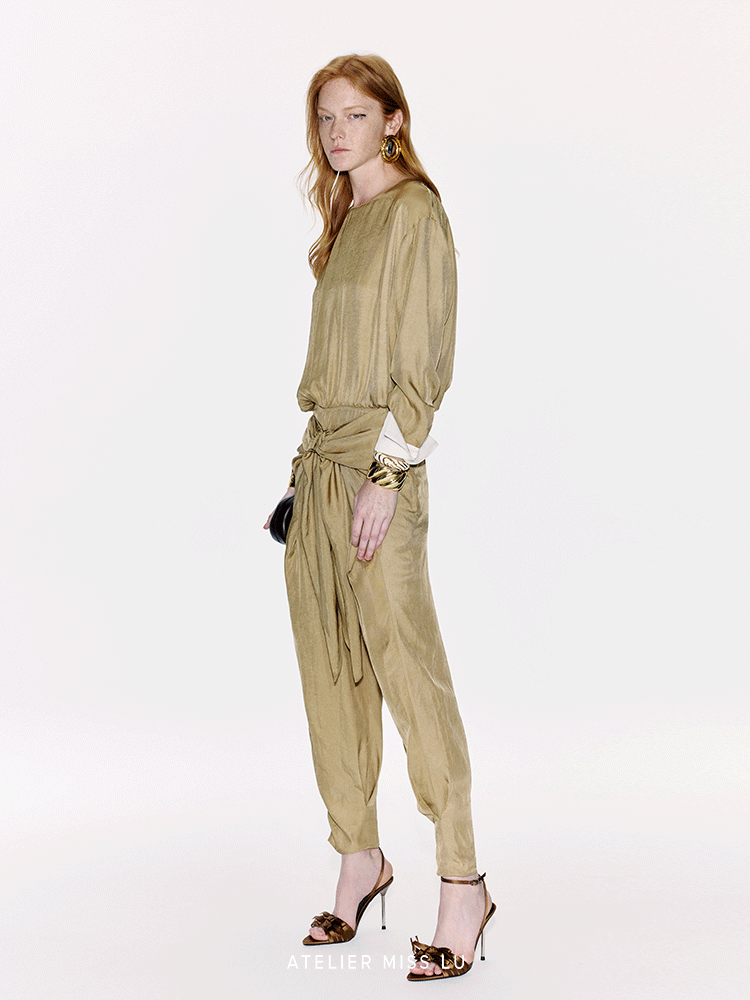 ATELIER MISS LU  Ring-panel Flutter-piece Acetate Jumpsuit - MAGNET