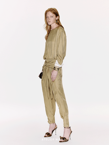 ATELIER MISS LU  Ring-panel Flutter-piece Acetate Jumpsuit - MAGNET