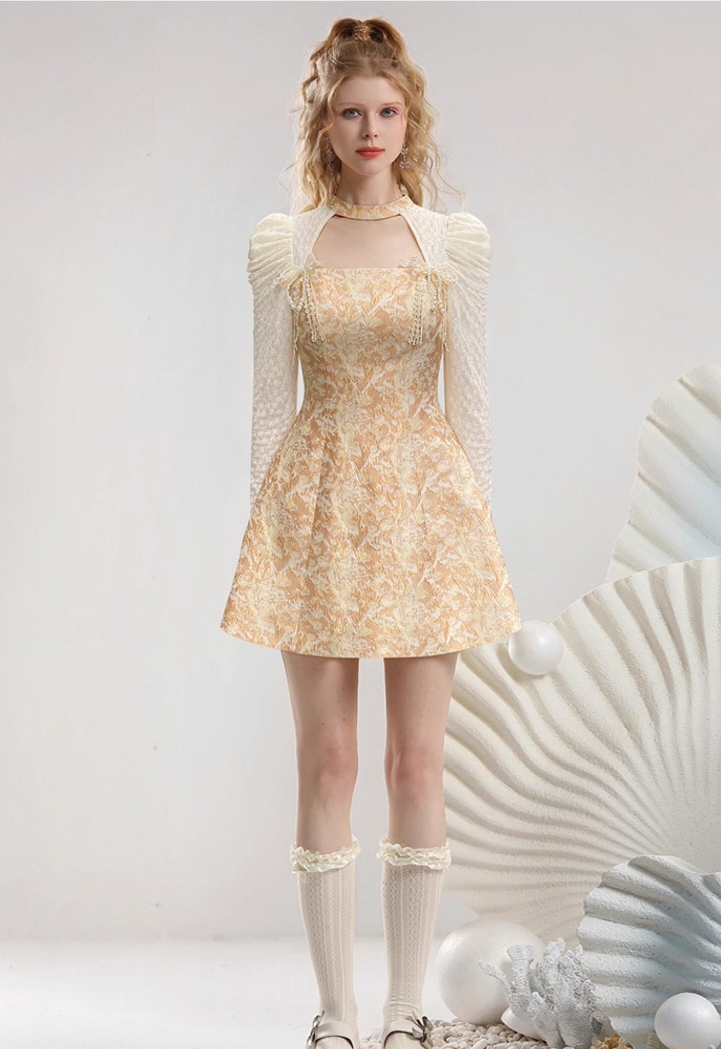 CHECOCRE Stubble new bow decoration waist long sleeve court style dress - WING.